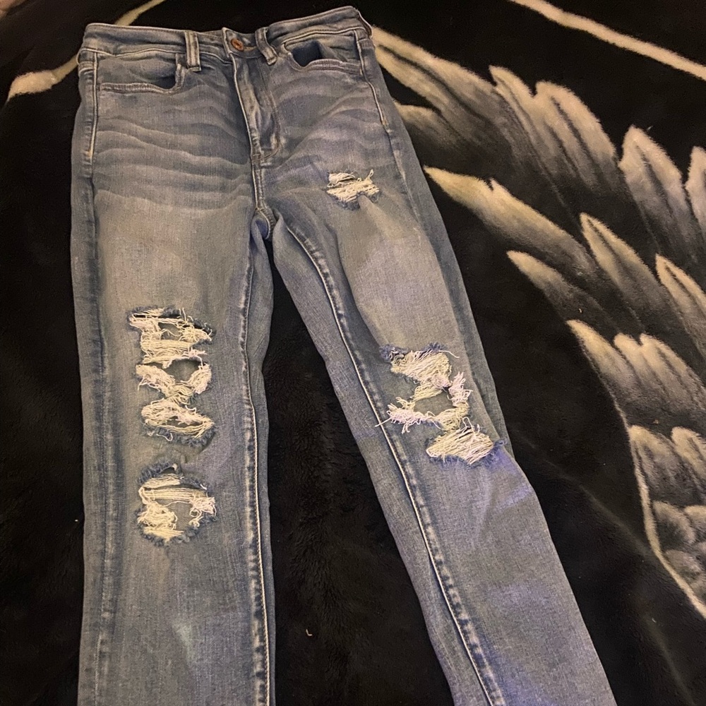 American Eagle Outfitters Blue Skinny Distressed Jeans